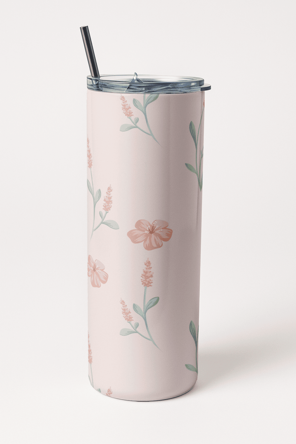Pink Floral Tumbler Bottle with Straw