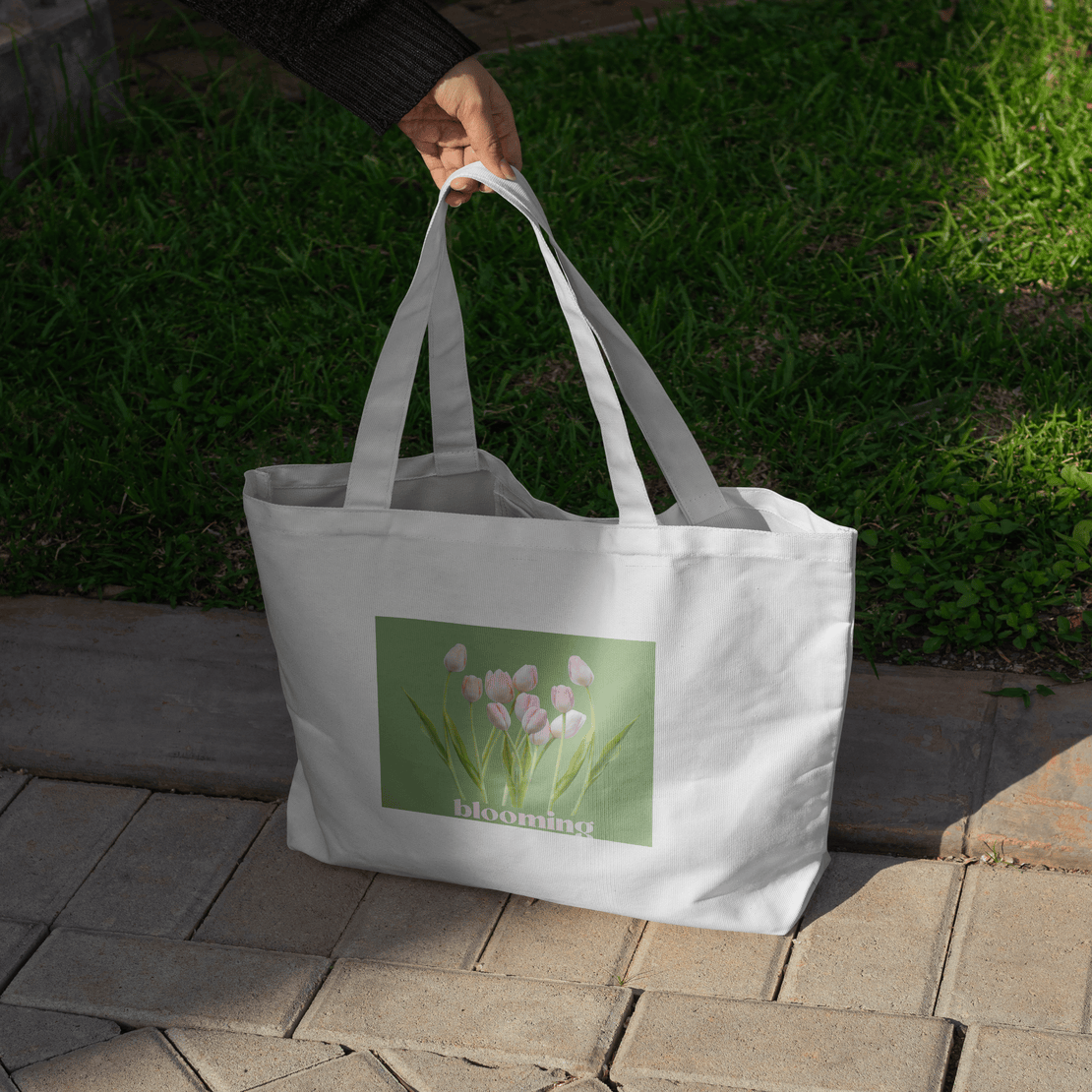 Pastel Tulip Aesthetic Large Tote Bag 100% Cotton with Zipper