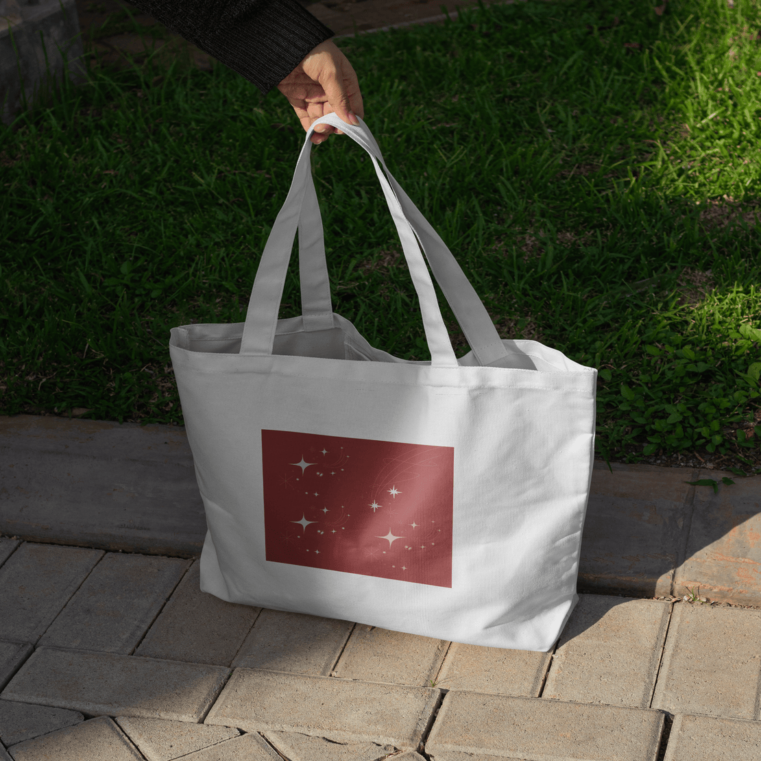 Red Whimsical Aesthetic Large Tote Bag 100% Cotton with Zipper