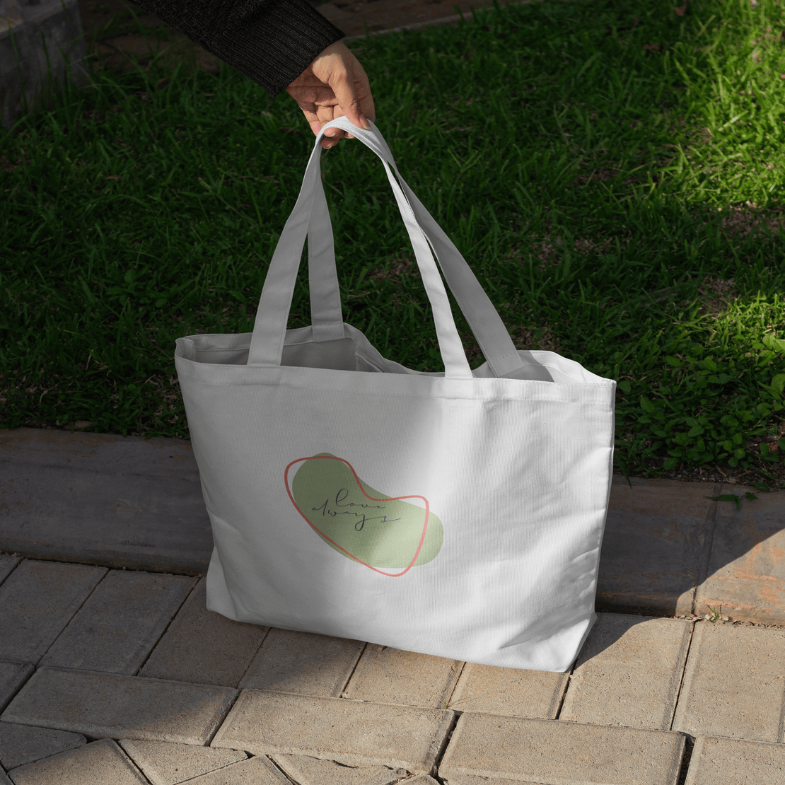 Love Always Pastel Large Tote Bag 100% Cotton with Zipper