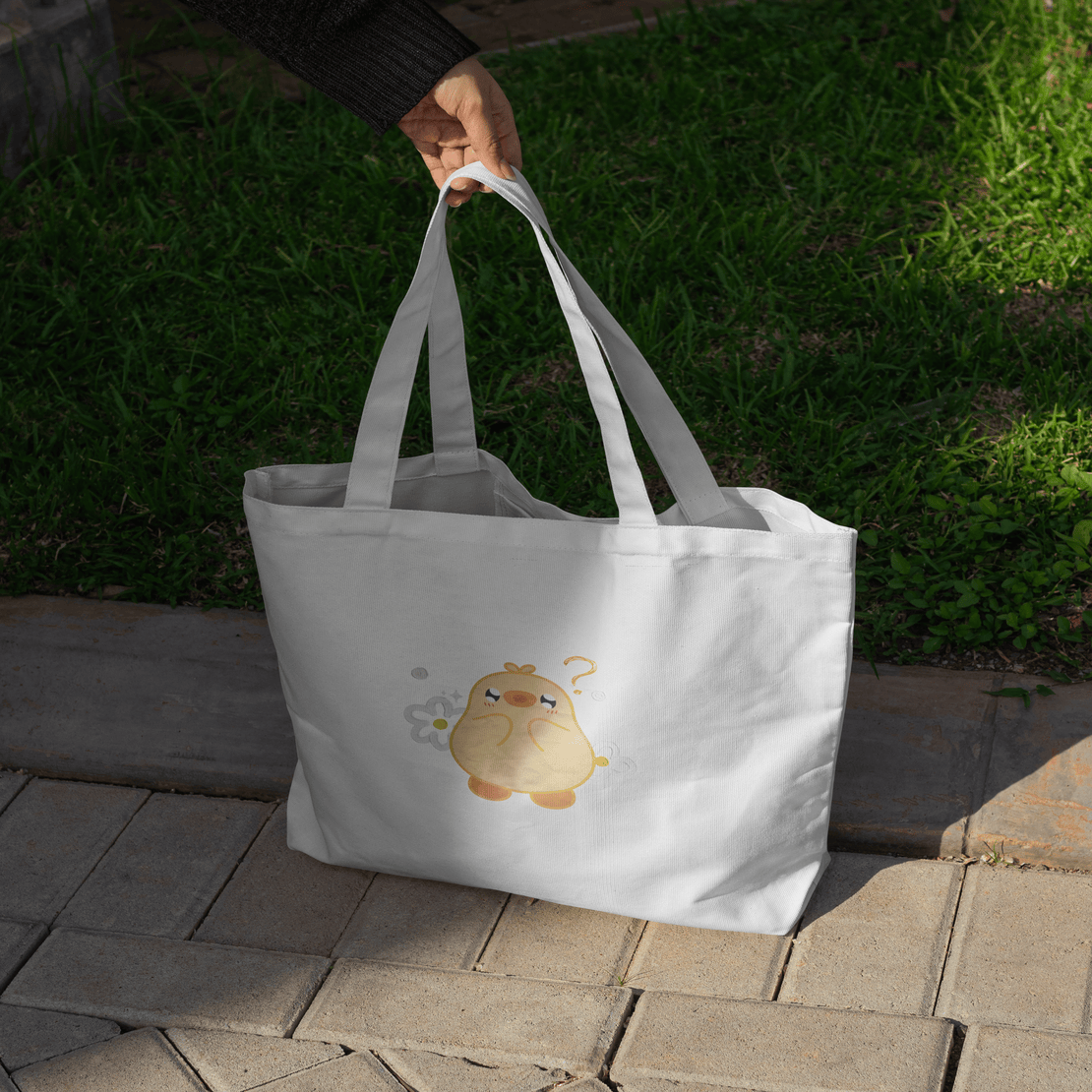 Kawai Duck Large Tote Bag 100% Cotton with Zipper