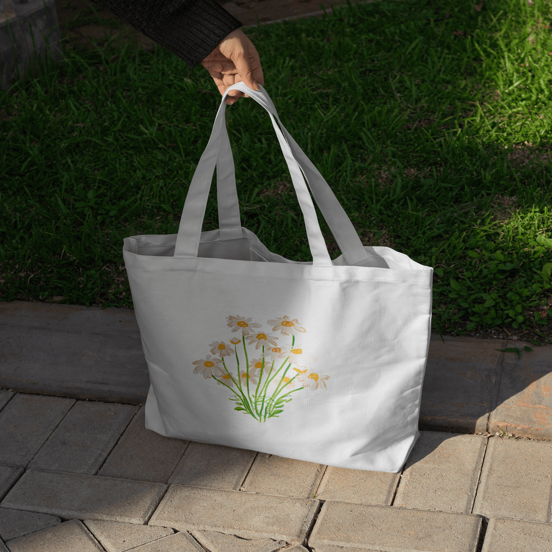 Blooming Flowers Large Tote Bag 100% Cotton with Zipper