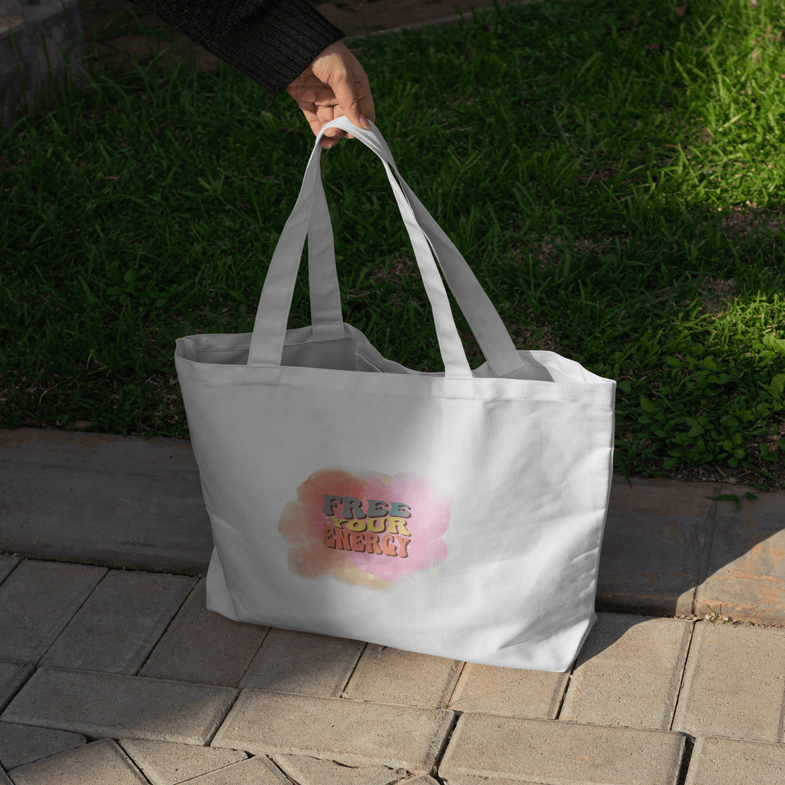 Free Your Energy Large Tote Bag 100% Cotton with Zipper