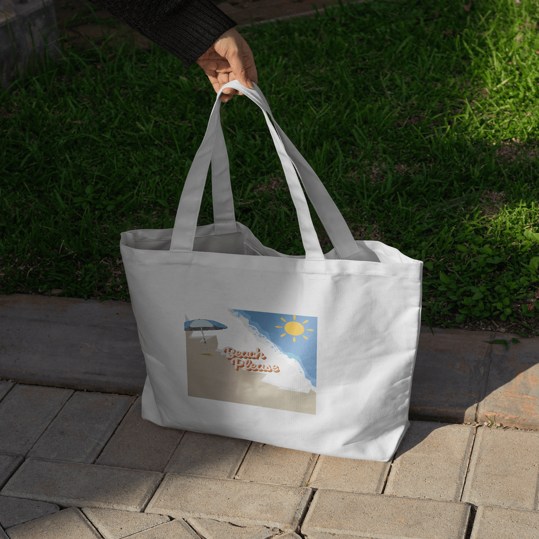 Beach Please Large Tote Bag 100% Cotton with Zipper
