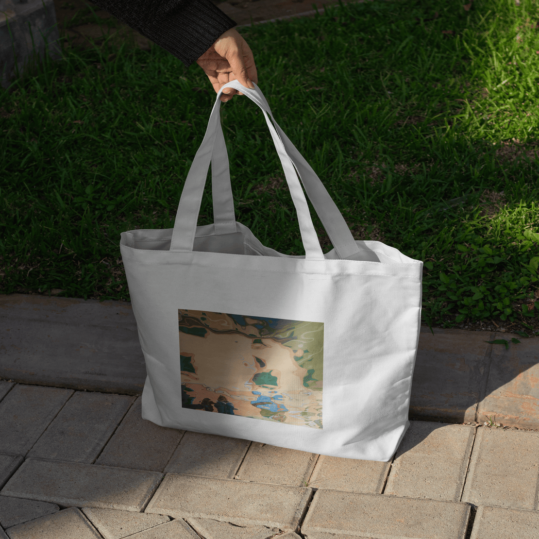 Aquatic Art Aesthetic Large Tote Bag 100% Cotton with Zipper