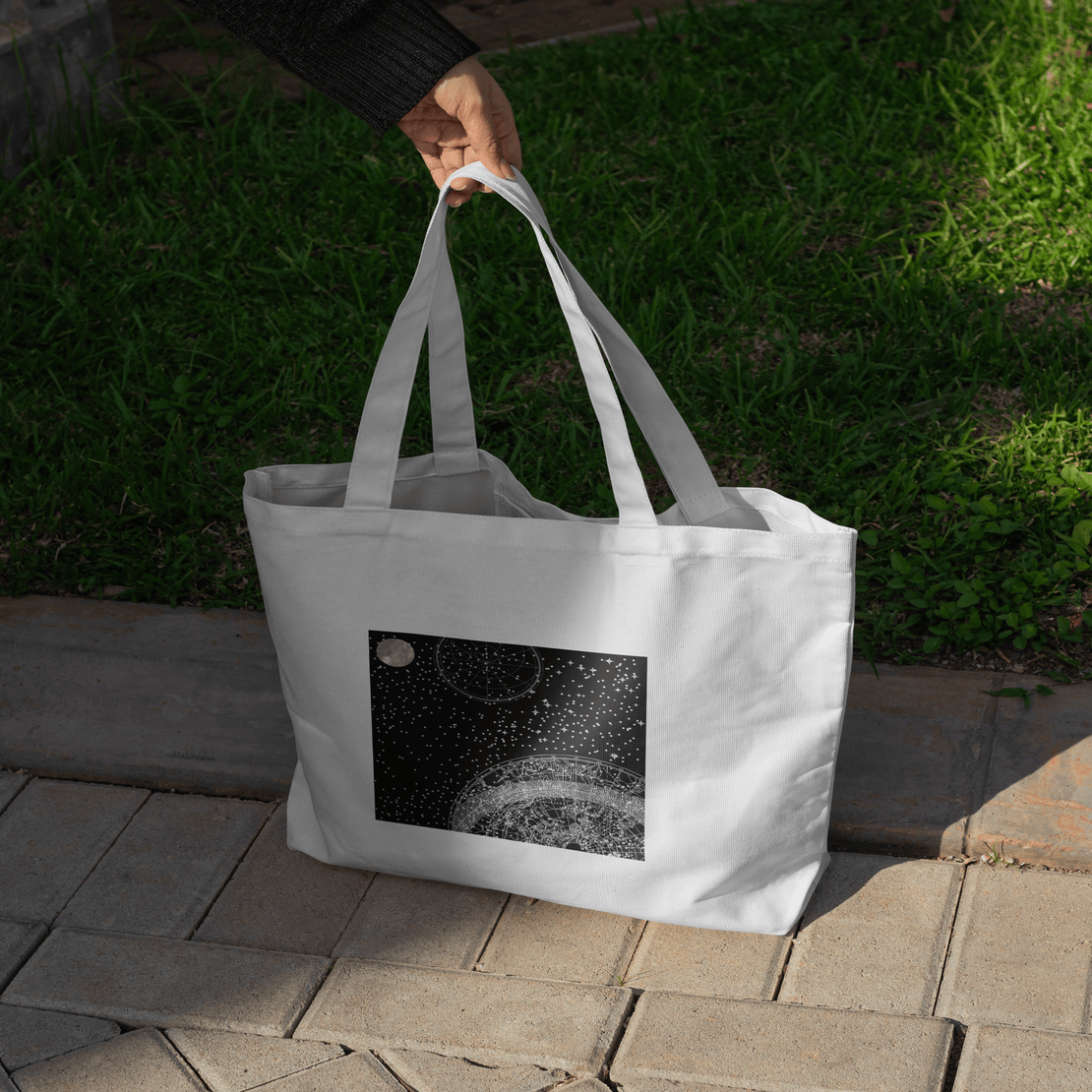 Celestial Aesthetic White Large Tote Bag 100% Cotton with Zipper