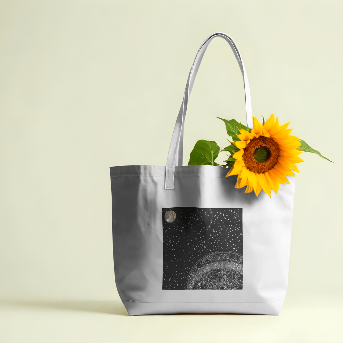Celestial Aesthetic White Large Tote Bag 100% Cotton with Zipper