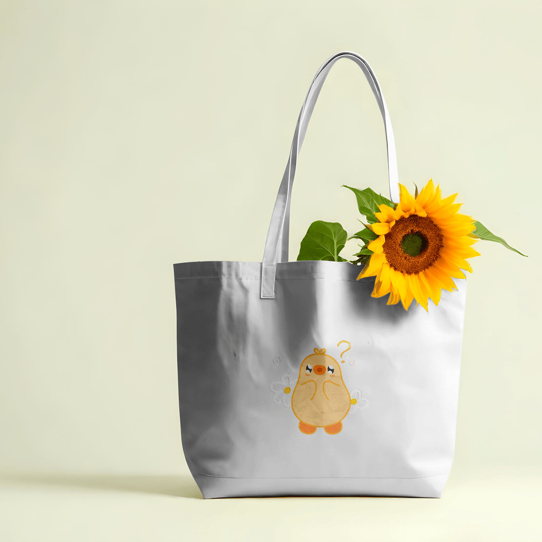 Kawai Duck Large Tote Bag 100% Cotton with Zipper
