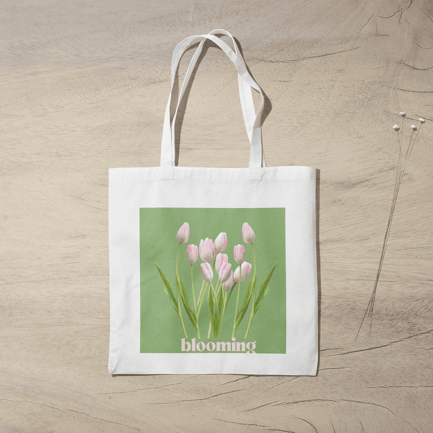 Pastel Tulip Aesthetic Tote Bag 100% Cotton with Zipper