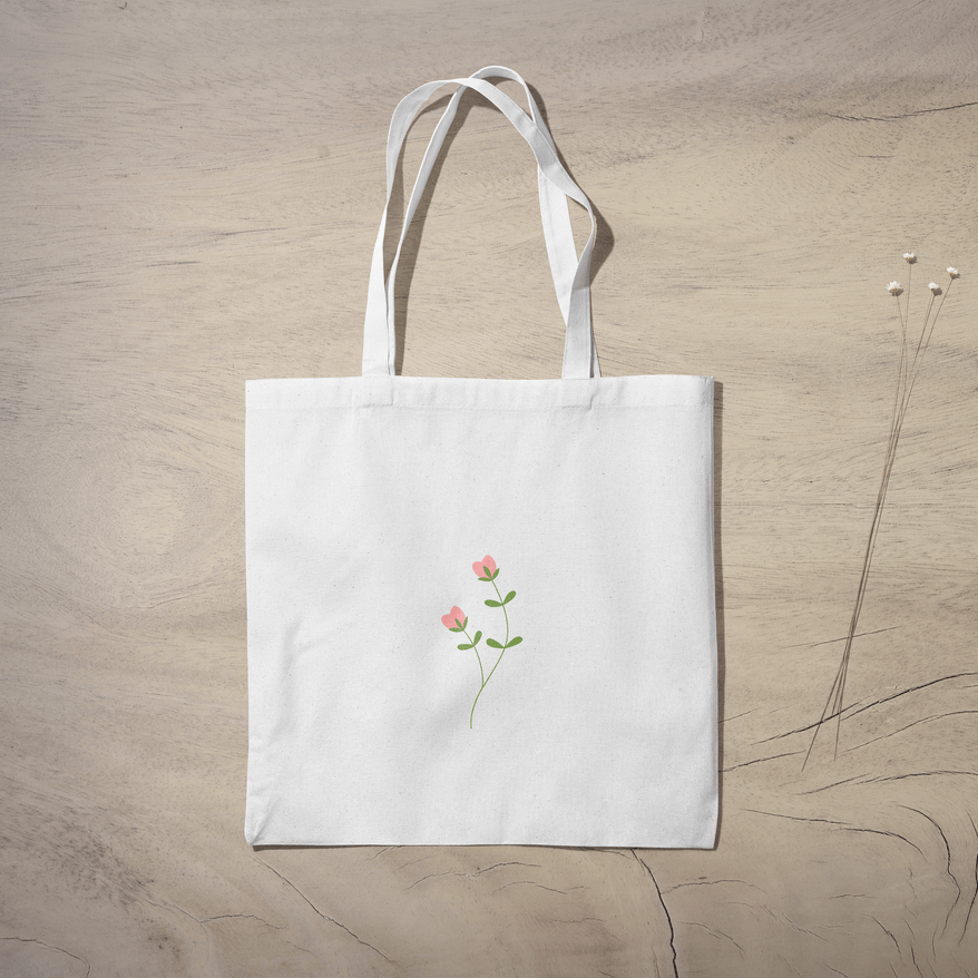 Twin Flower Tote Bag 100% Cotton with Zipper