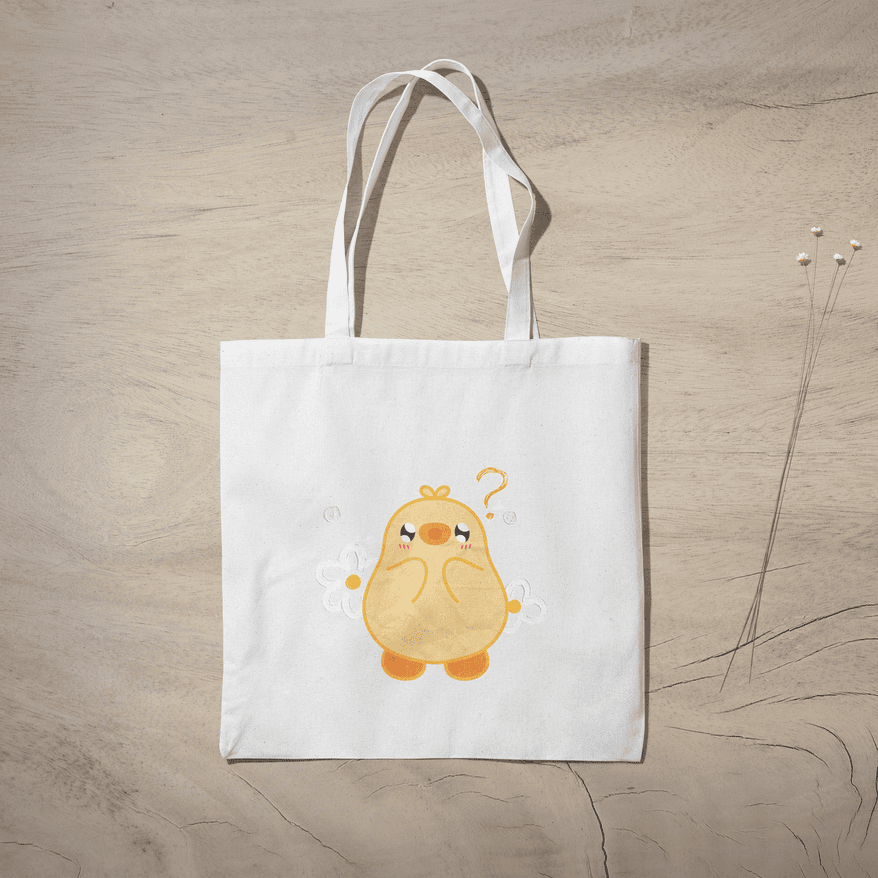 Kawai Duck Tote Bag 100% Cotton with Zipper