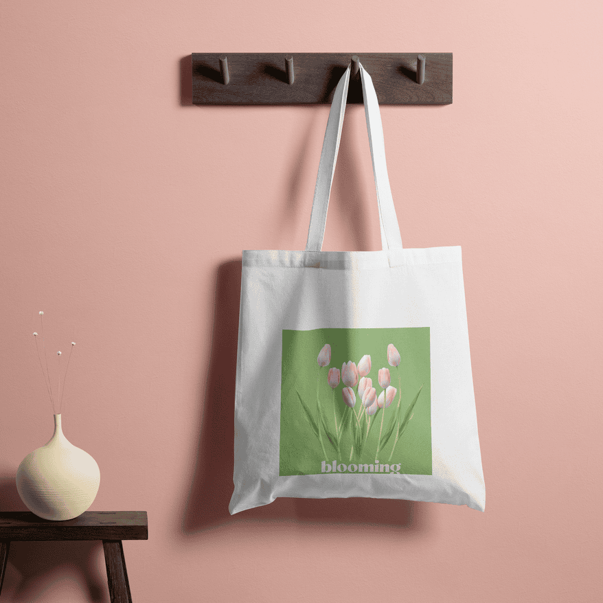 Pastel Tulip Aesthetic Tote Bag 100% Cotton with Zipper