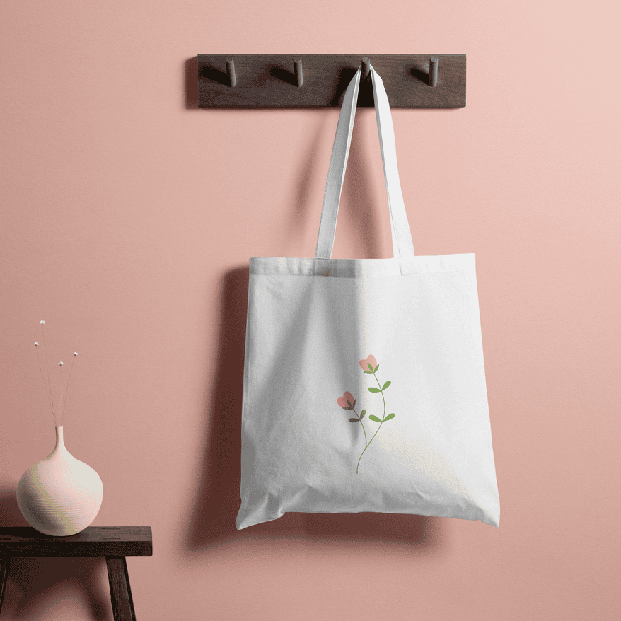 Twin Flower Tote Bag 100% Cotton with Zipper