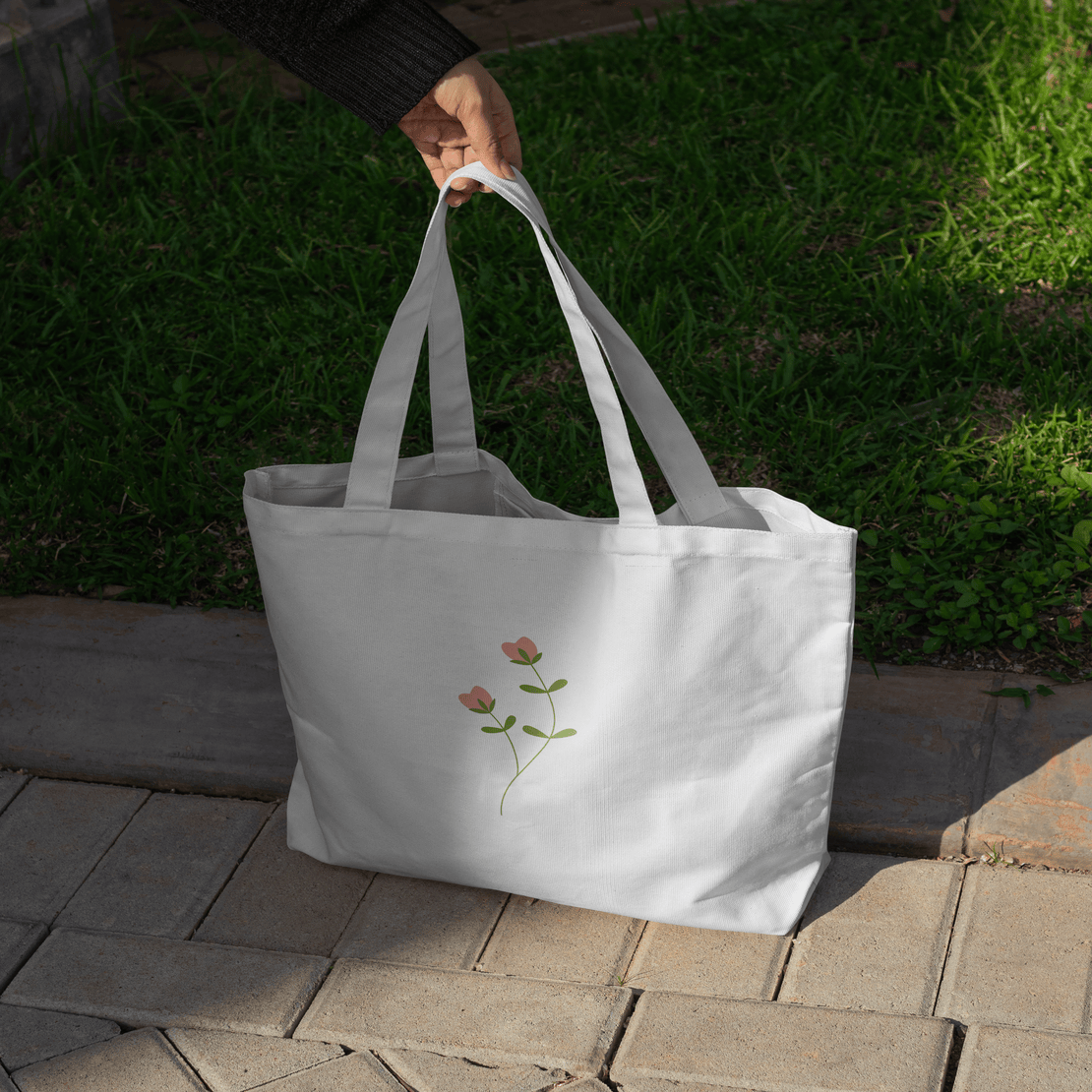 Twin Flower Large Tote Bag 100% Cotton with Zipper