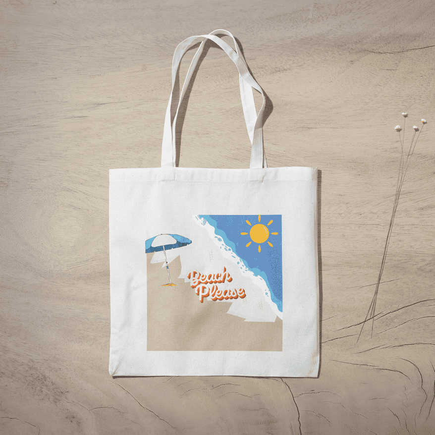Beach Please Tote Bag 100% Cotton with Zipper