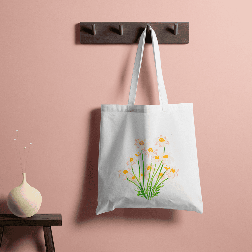 Blooming Flowers Tote Bag 100% Cotton with Zipper
