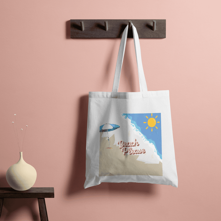 Beach Please Tote Bag 100% Cotton with Zipper