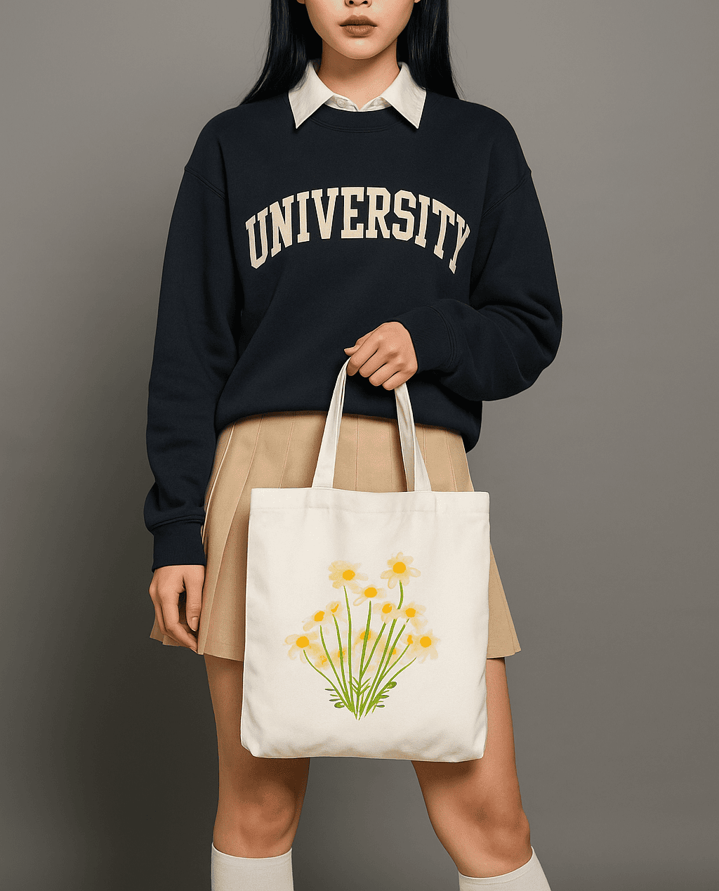Blooming Flowers Tote Bag 100% Cotton with Zipper