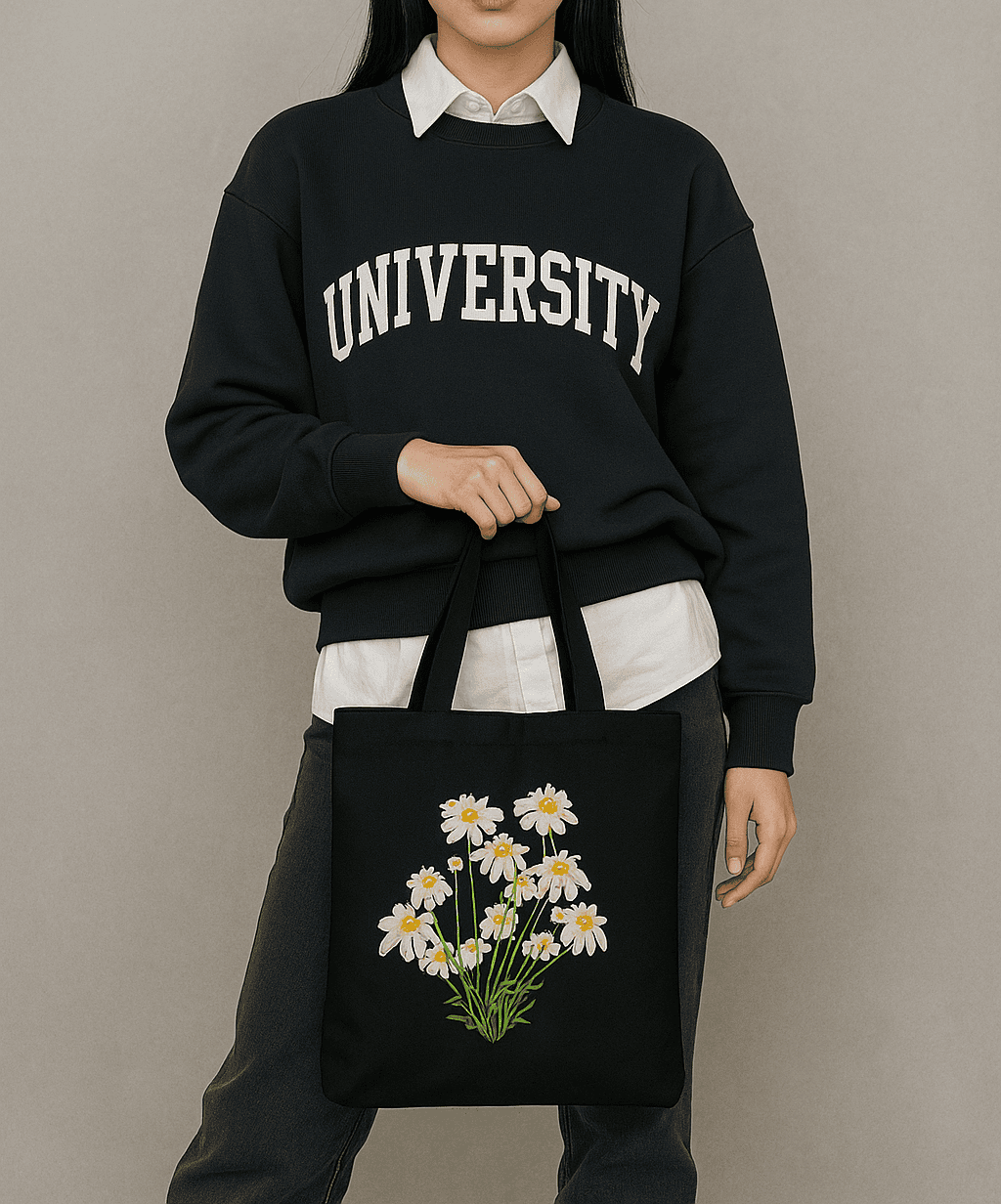 Blooming Flowers Tote Bag 100% Cotton with Zipper
