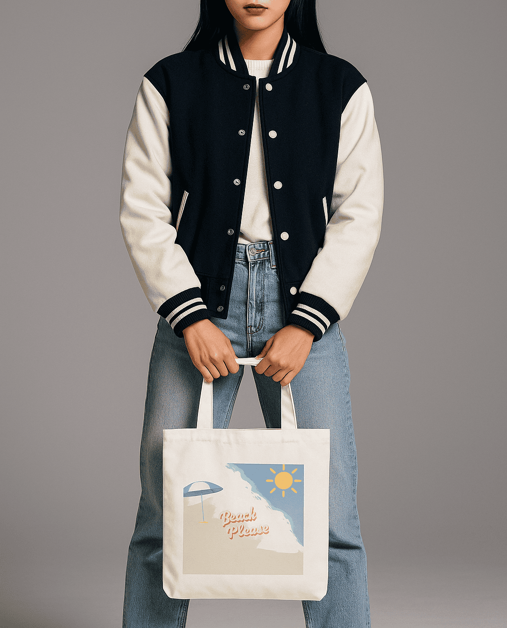 Beach Please Tote Bag 100% Cotton with Zipper