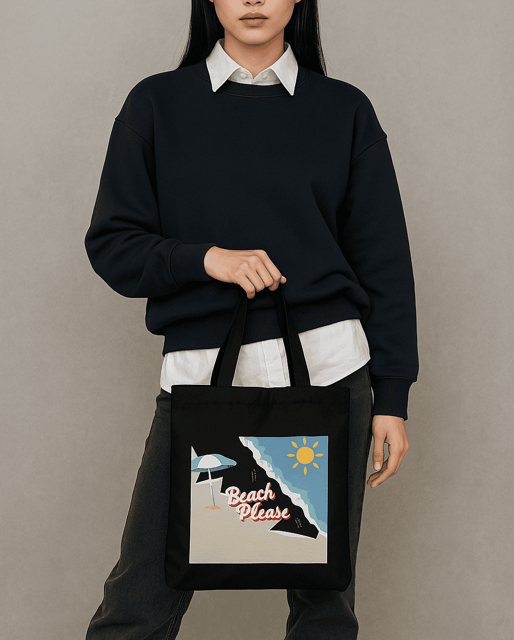 Beach Please Tote Bag 100% Cotton with Zipper
