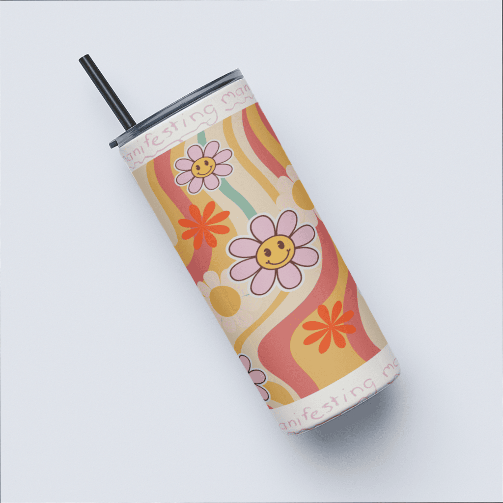 Funky Bubble Blossom Tumbler Bottle with Straw