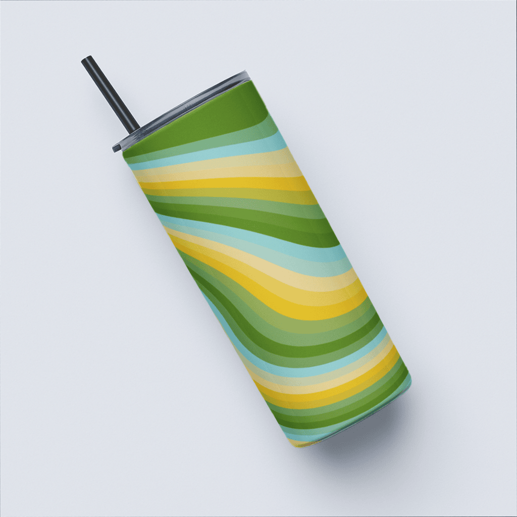 Green Funky Swirl Stripes Tumbler Bottle with Straw