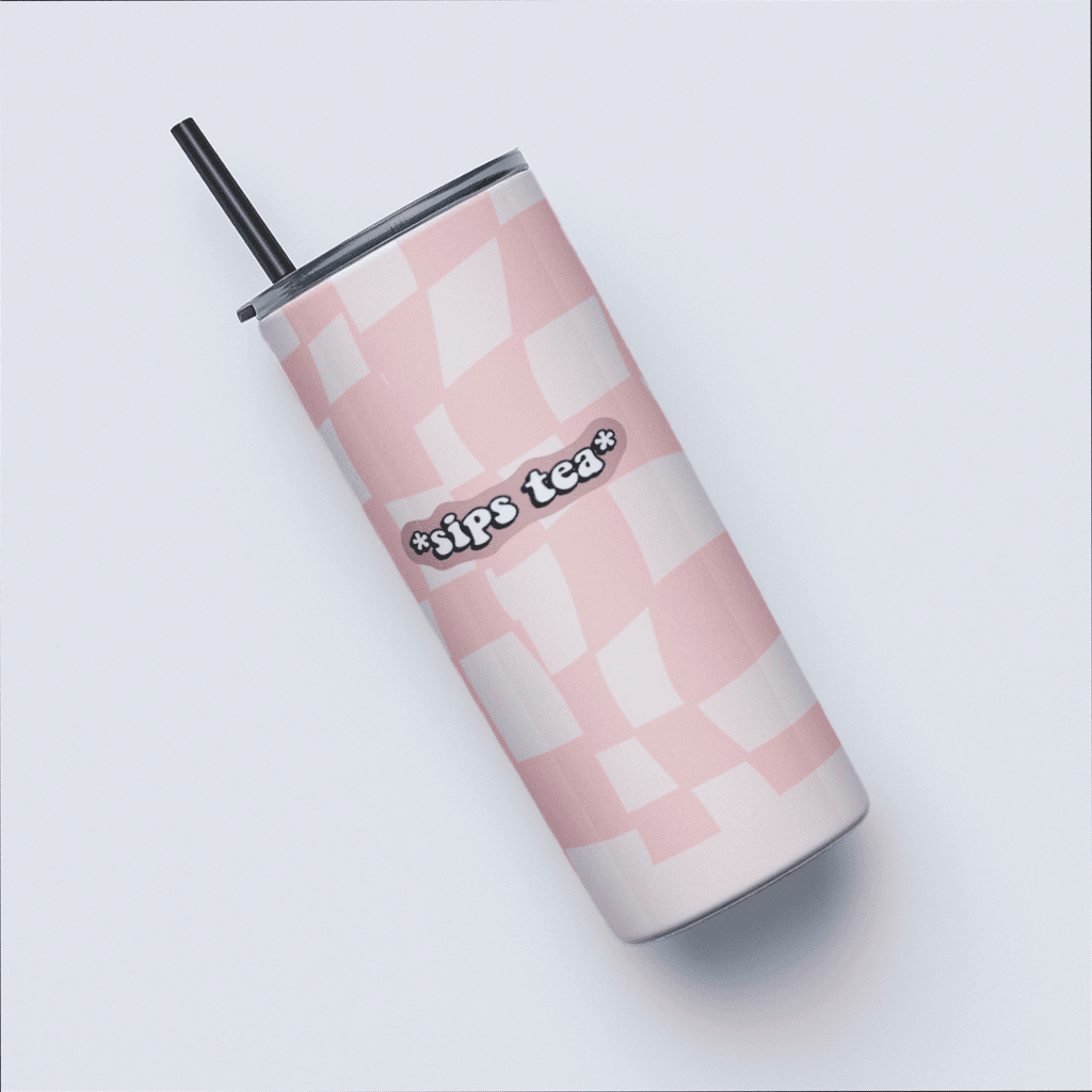 Pink Twist Aesthetic Checkered Tumbler Bottle with Straw