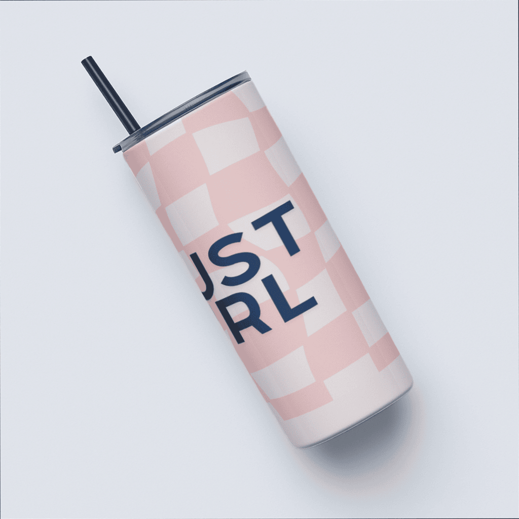 Pink Twist Checkered Tumbler Bottle with Straw