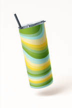 Green Funky Swirl Stripes Tumbler Bottle with Straw