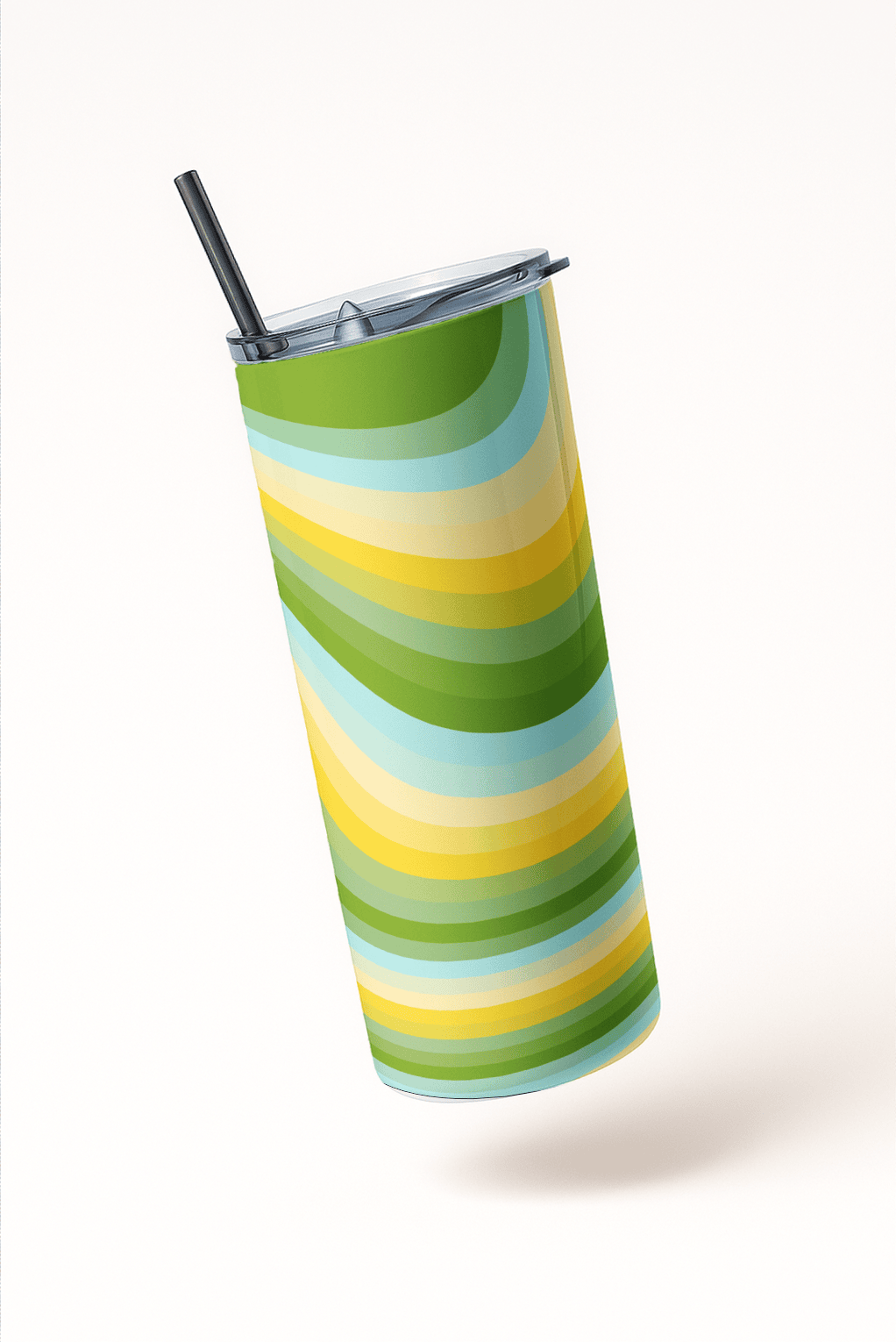 Green Funky Swirl Stripes Tumbler Bottle with Straw