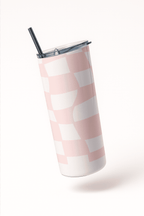 Pink Twist Aesthetic Checkered Tumbler Bottle with Straw