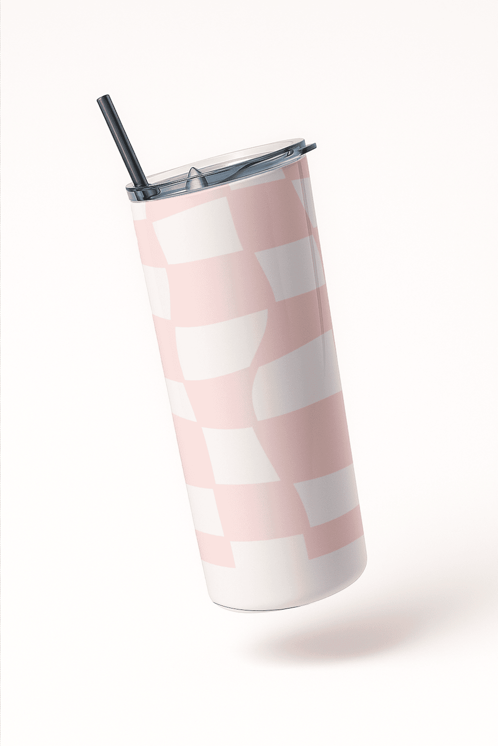 Pink Twist Aesthetic Checkered Tumbler Bottle with Straw