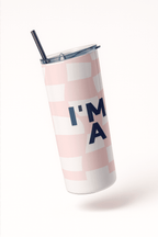 Pink Twist Checkered Tumbler Bottle with Straw