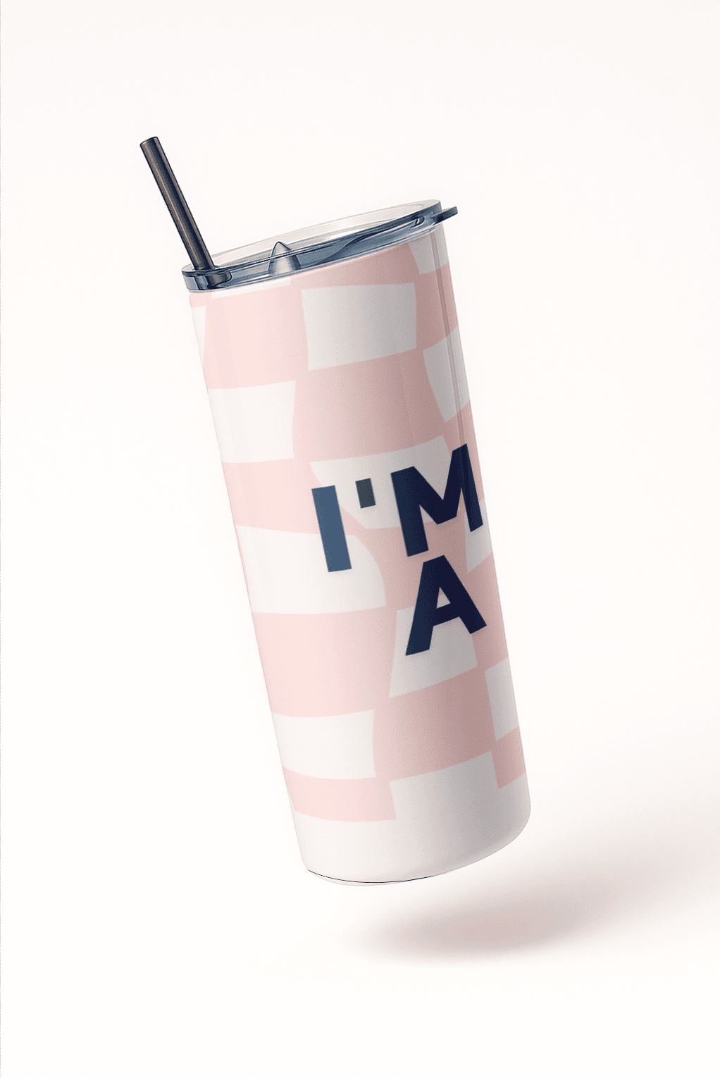 Pink Twist Checkered Tumbler Bottle with Straw