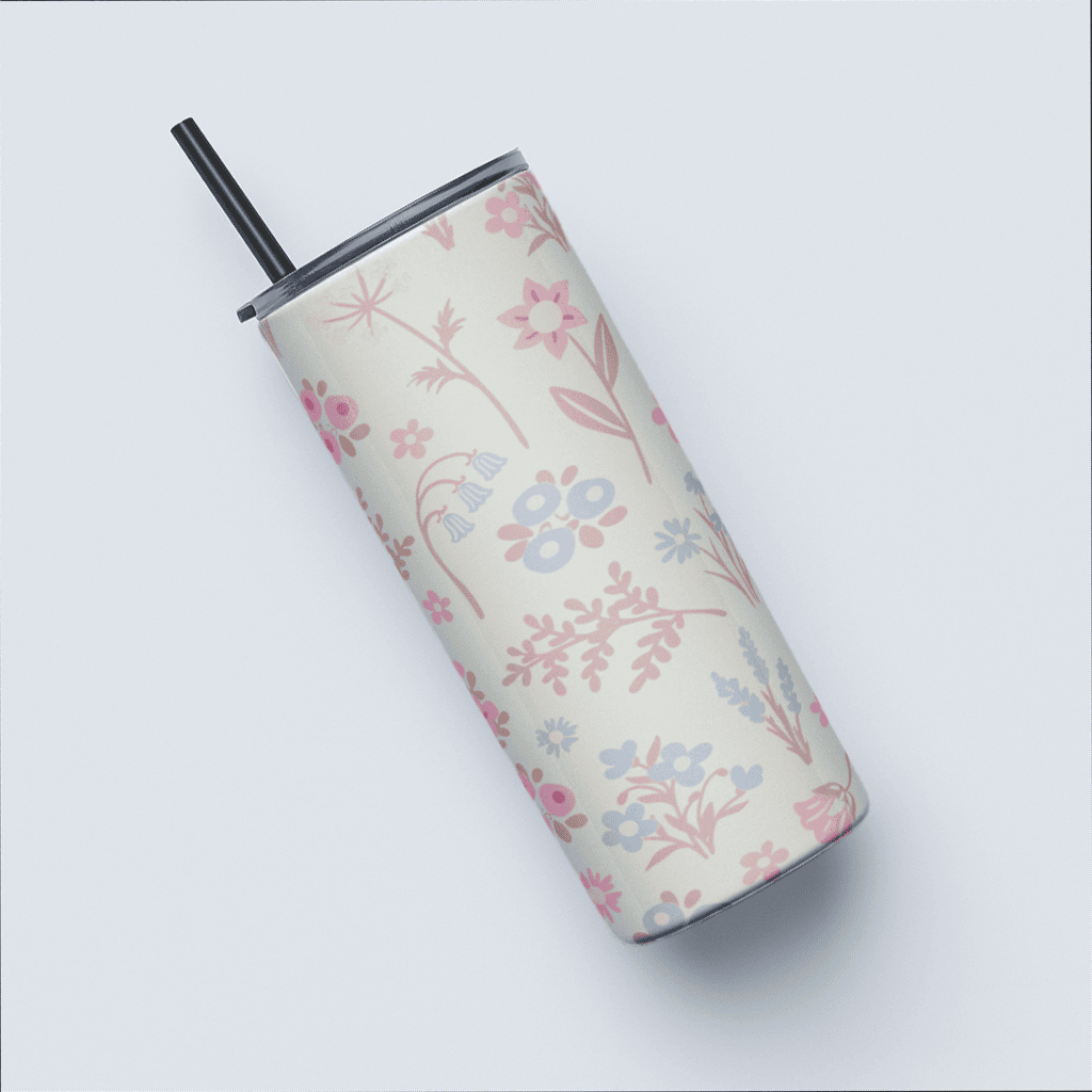 Pretty Floral Aesthetic Tumbler Bottle with Straw