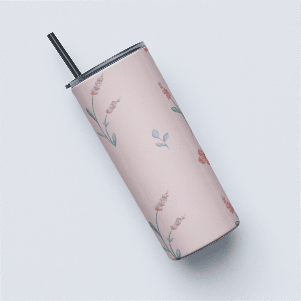 Pink Floral Tumbler Bottle with Straw