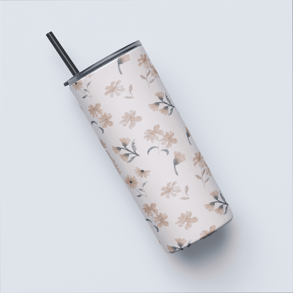 Victorian Floral Printed Tumbler Bottle with Straw