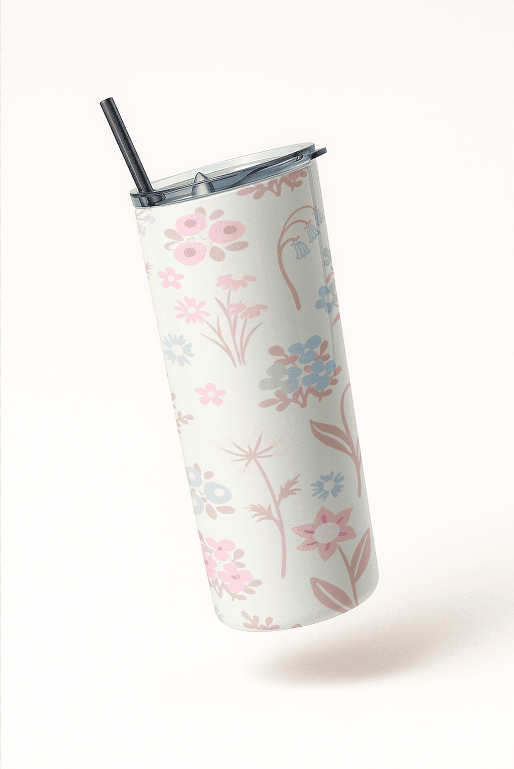 Pretty Floral Aesthetic Tumbler Bottle with Straw