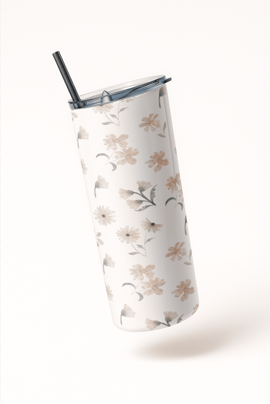 Victorian Floral Printed Tumbler Bottle with Straw